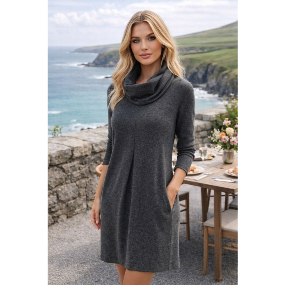 Tyler Boe Cashmere Blend Cowl Neck Knit Dress Quiet Luxury Parisian Old Money M